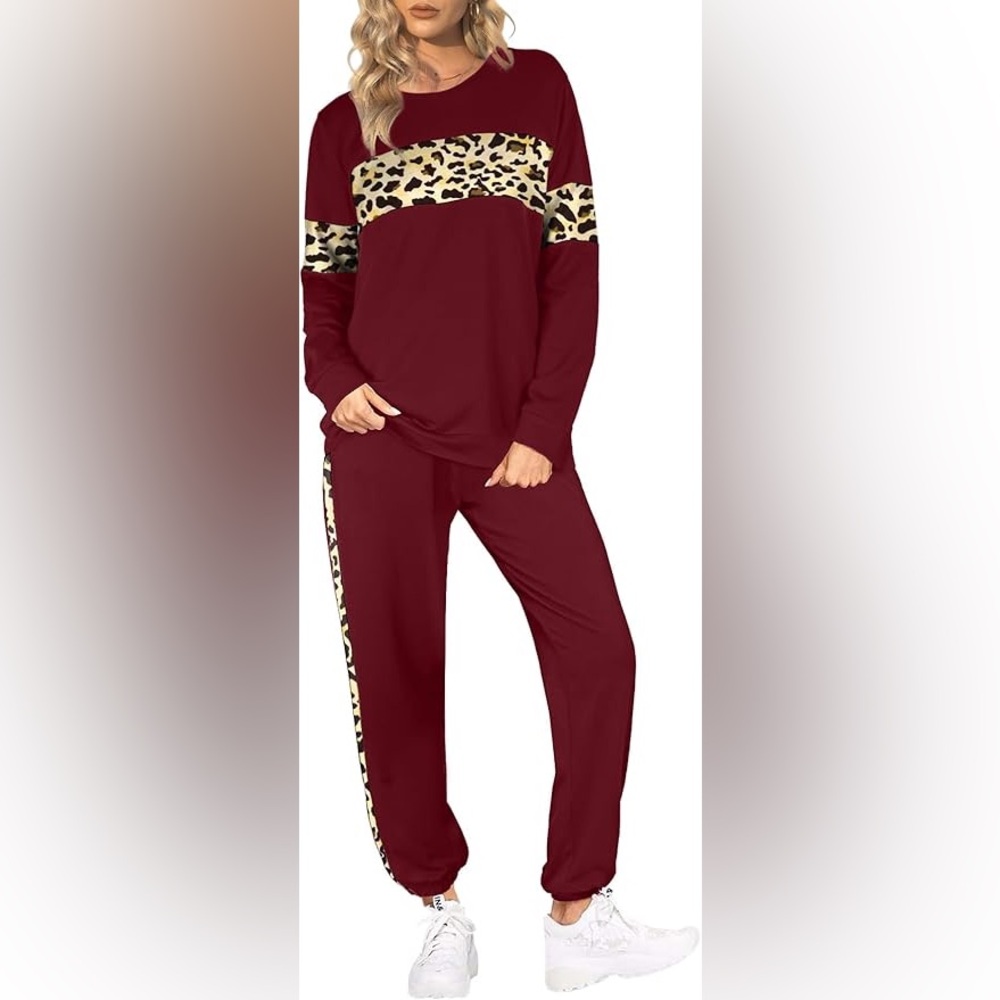 NWOT Sipaya Leopard Print Burgundy Women's Jumpsuit